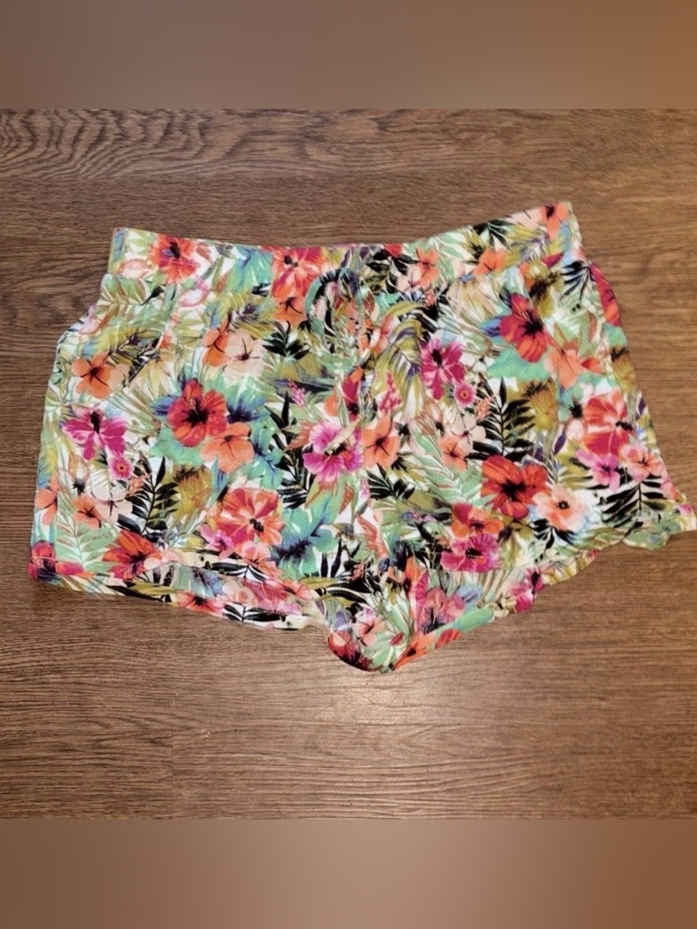 BeBop Tropical Floral Drawstring Shorts - Coral, Pink, Green, Black